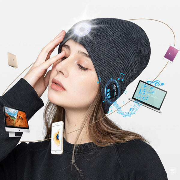 LED Beanie Hat Wireless Bluetooth 5.0 Smart Cap Headphone Headset With Lights_5