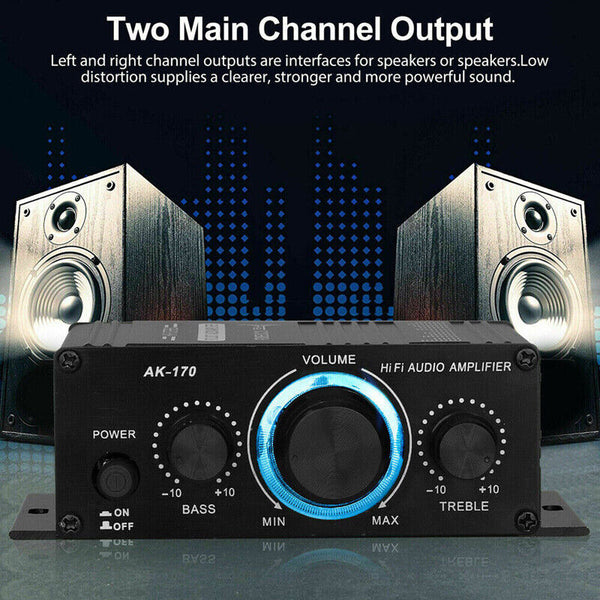 12V 40W HiFi Power Amplifier Mini Audio Digital Stereo FM AMP Remote