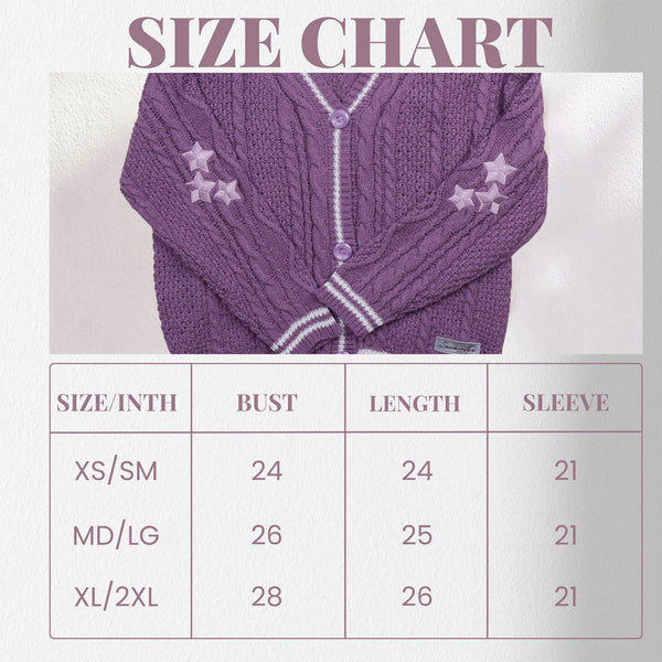 Purple Stars Embroidery Purple Knit Cardigan