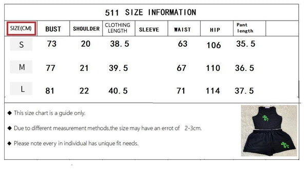 Casual Pattern Embroidered Two-piece Shorts Set, Sleeveless Crew Neck Top & Skinny Drawstring Waist Shorts Outfits, Women's Clothing