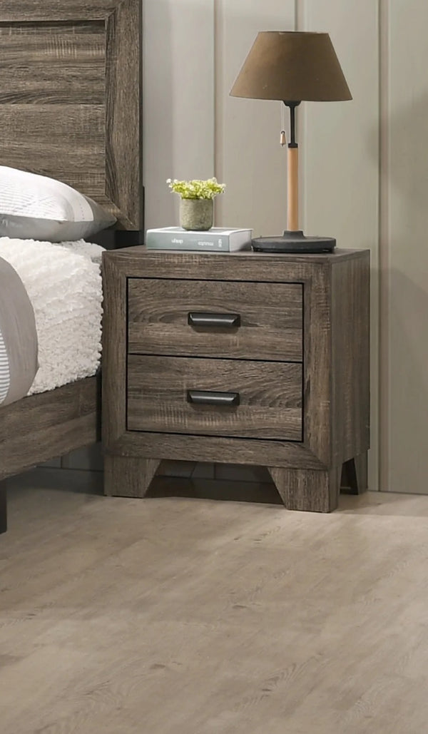 1pc Transitional 2-Drawer Nightstand with Metal Hardware Rustic Gray Finish Bedroom Furniture
