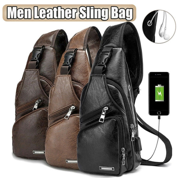 Men's PU Chest Bag Shoulder Sling Backpack for Travel and Sports_0