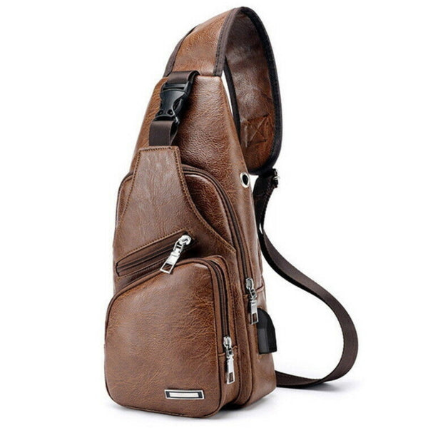 Men's PU Chest Bag Shoulder Sling Backpack for Travel and Sports_1