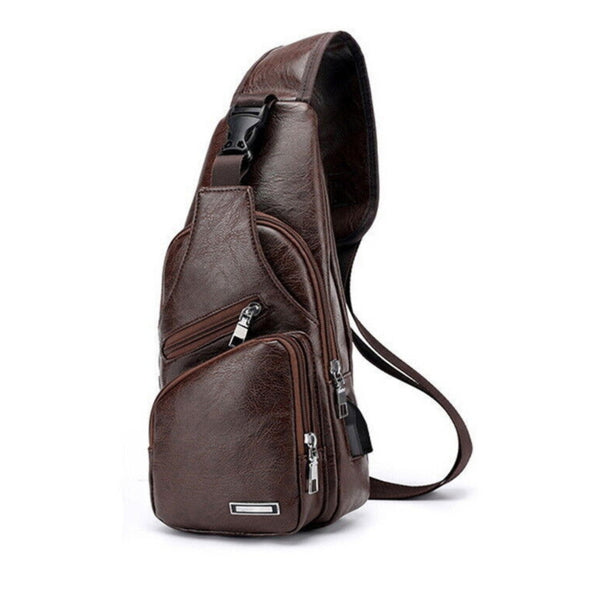 Men's PU Chest Bag Shoulder Sling Backpack for Travel and Sports_2