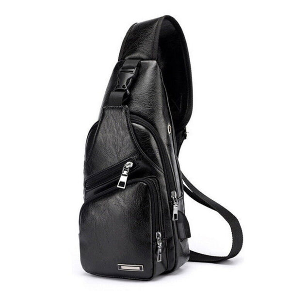 Men's PU Chest Bag Shoulder Sling Backpack for Travel and Sports_3