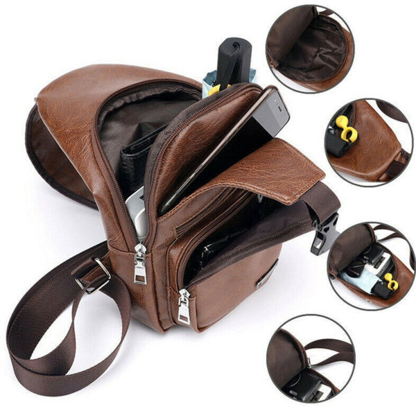 Men's PU Chest Bag Shoulder Sling Backpack for Travel and Sports_6