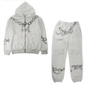 Casual Letter Print Pantsuits, Zip Up Pocket Hoodie & Jogger Sweatpants Outfits, Women's Clothing