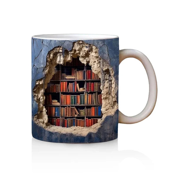 3D Bookshelf Ceramic Mug Creative Space Design Library Shelf Cup Tea Milk Coffee Cups Home Table Decoration Readers Friends Gift