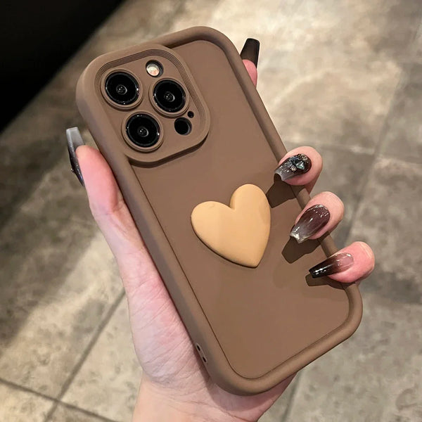 3D Candy Cute Love Heart Coffee Phone Case For iPhone 15 Pro Max 11 12 13 14Pro Max Silicone Bumper Camera Protective Back Cover