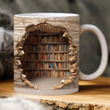 3D Bookshelf Coffee Mug Ceramic Library Shelf Cup Space Design Milk Mugs Study Teacup Friends Christmas Birthday Gift