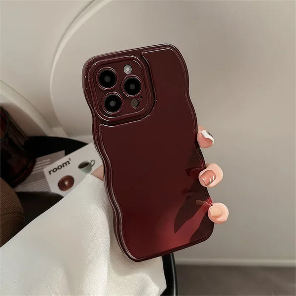 Korean Air Cushion Wave Gorgeous Wine Red Phone Case For iPhone 11 12 13 14 Plus 15 Pro Max Protection Shockproof Soft TPU Cover