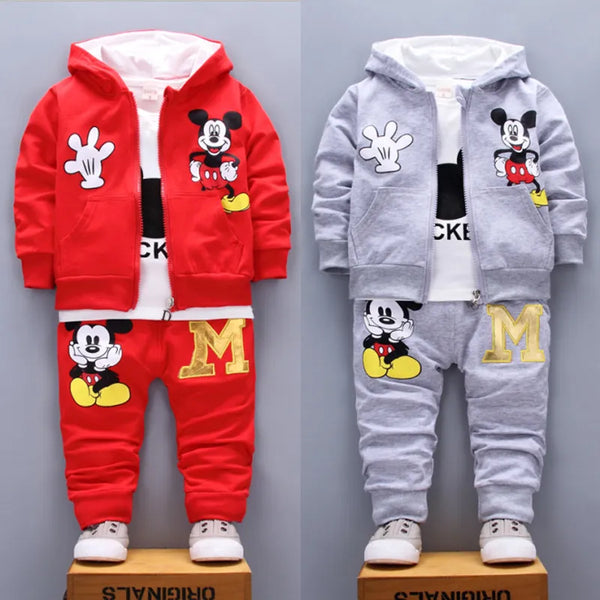 New Children Clothes Set Kids Boy Girl Long Sleeve T Shirts+Pants+Coat 3 PCS Mickey Autumn Outwear Suit Toddler Sport Tracksuits