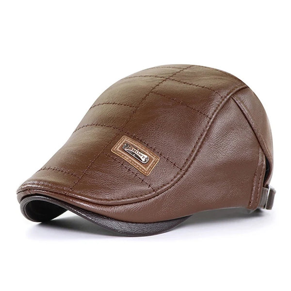 Retro Men Leather Beret Hat Flat Cap  Male  Autumn Winter Warm   Adjustable High-Quality men's British Style Beret Caps