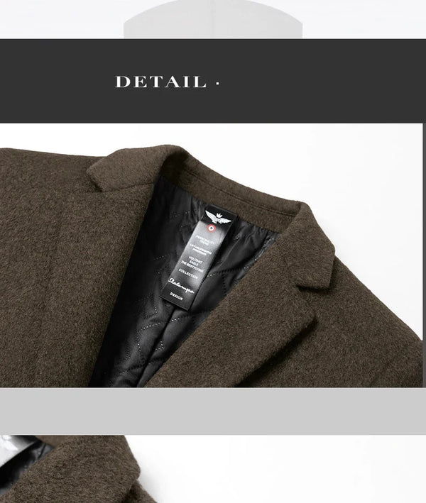 BROWON Brand Trench Coat Men Autumn and Winter New Solid Color Long Woolen Coat for Men Business Casual Windbreaker Men Clothing