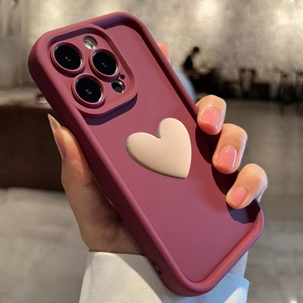 Luxury Cute 3D Love Heart Silicone Phone Case For iPhone 15 13 12 11 14 Pro Max X XR XS 7 8 Plus Shockproof Candy Color Cover