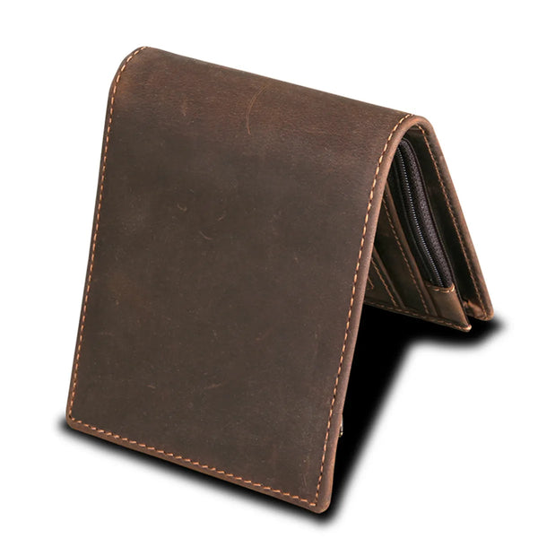 RFID Blocking Men's Oil Wax Skin Wallet Man Vintage Cow Genuine Leather Wallet Male Handmade Billfold Coin Purse Short Wallet