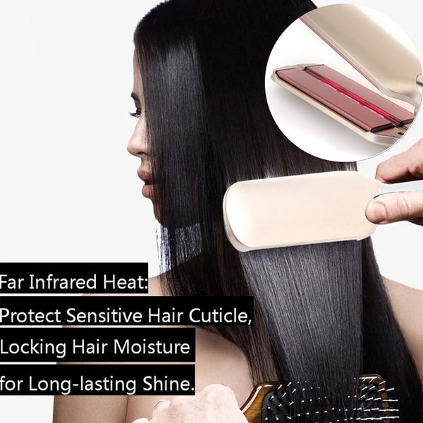 2 In 1 Infrared Steam Hair Straightener Flat Iron 2 Inch Wide Tourmaline Ceramic Plate Dual Voltage Curling Hair Straightening