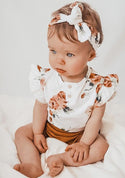 Instagram hit baby flying sleeve suit printed top suit + headscarf three-piece summer clothes