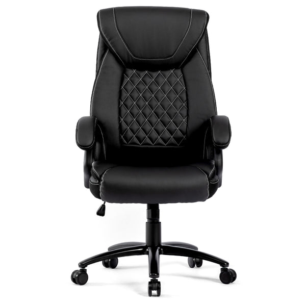 PU Leather Office Chair Big and Tall Desk Chair 360°Swivel Office Chair Adjustable Height with Soft Armrest,300lbs (Black)