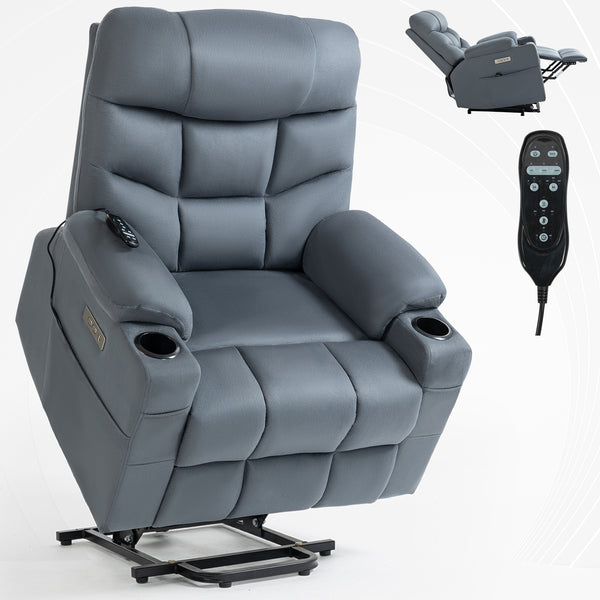 Okin Motor Up to 350 LBS Power Lift Recliner Chair, Heavy Duty Motion Mechanism with 8-Point Vibration Massage and Lumbar Heating, Cup Holders, USB and Type-C Ports, Removable Cushions, Blue