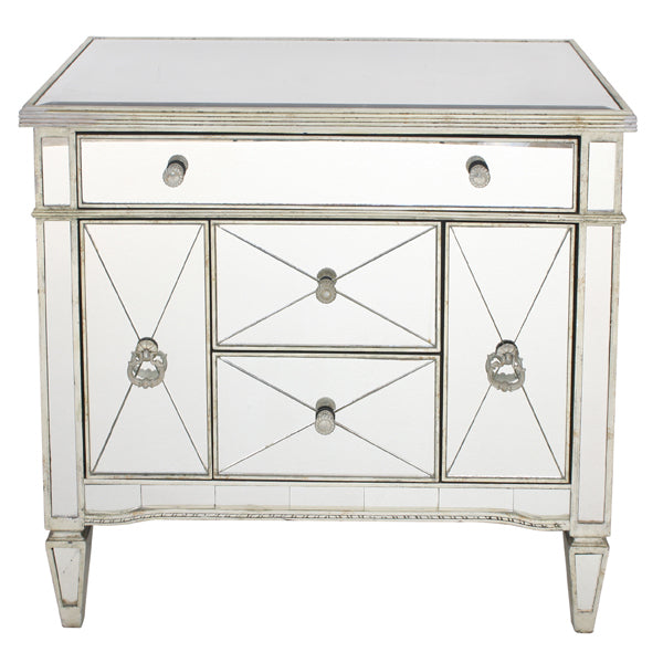 Mirrored Dresser Nightstand Antique Ribbed 5 drawers