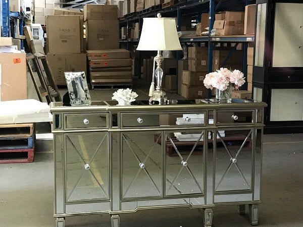 Mirrored Sideboard w/4 doors, 2 small drawers & 1 long drawer