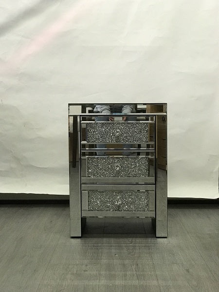Mirrored Bedside with 3 Sparkling drawers