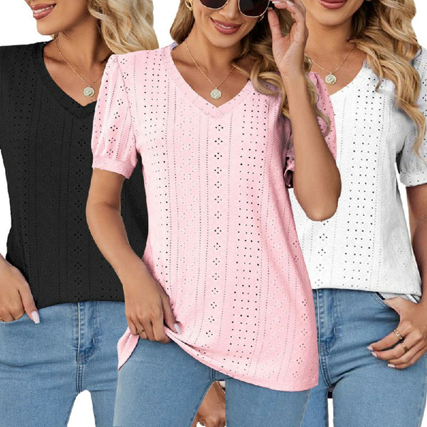 Summer Sleeve T shirts Casual V Neck Loose Fit