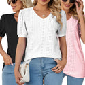 Summer Sleeve T shirts Casual V Neck Loose Fit