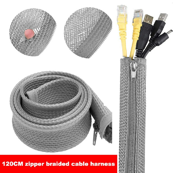 120cm Cable Cover Protector with Tidy Zip Sleeve for PC/TV Wire Management Organiser