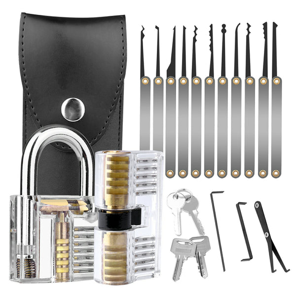 15 Piece Single Hook Lock Set with Key Extractor Practice Padlocks in Transparent with Bag