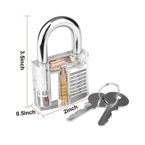 15 Piece Single Hook Lock Set with Key Extractor Practice Padlocks in Transparent with Bag