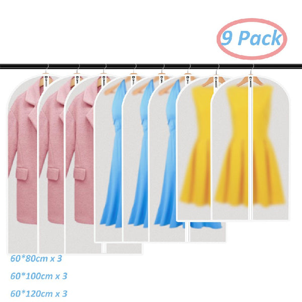 9-Piece Set Hanging Garment Bag Set with Full Zipper for Travel and Closet Storage